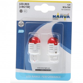 Лампа NARVA RANGE PERFORMANCE LED W21 red 2 шт. Лампа NARVA RANGE PERFORMANCE LED W21 red 2 шт.
