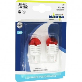Лампа NARVA W21W LED 12V U30R red 2шт. Лампа NARVA W21W LED 12V U30R red 2шт.